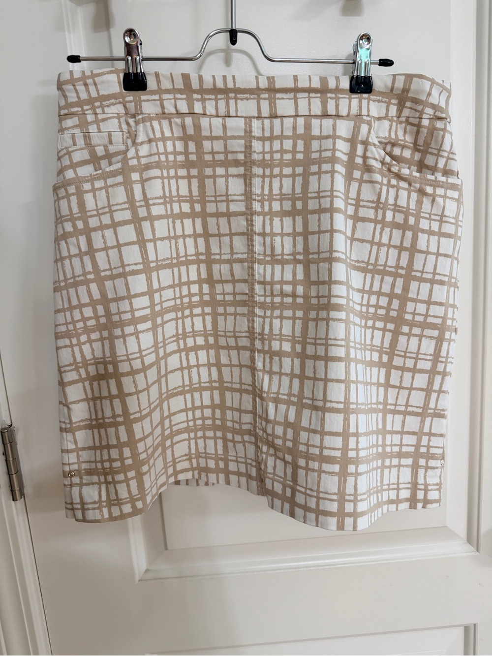 Hilary Radley White and Beige Plaid Asymmetrical Skirt